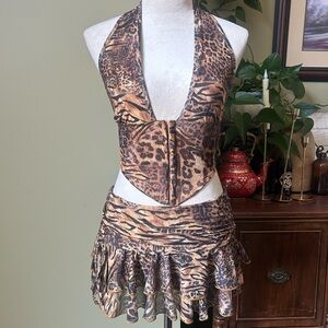 Leopard Print Halter Top and Skirt Set